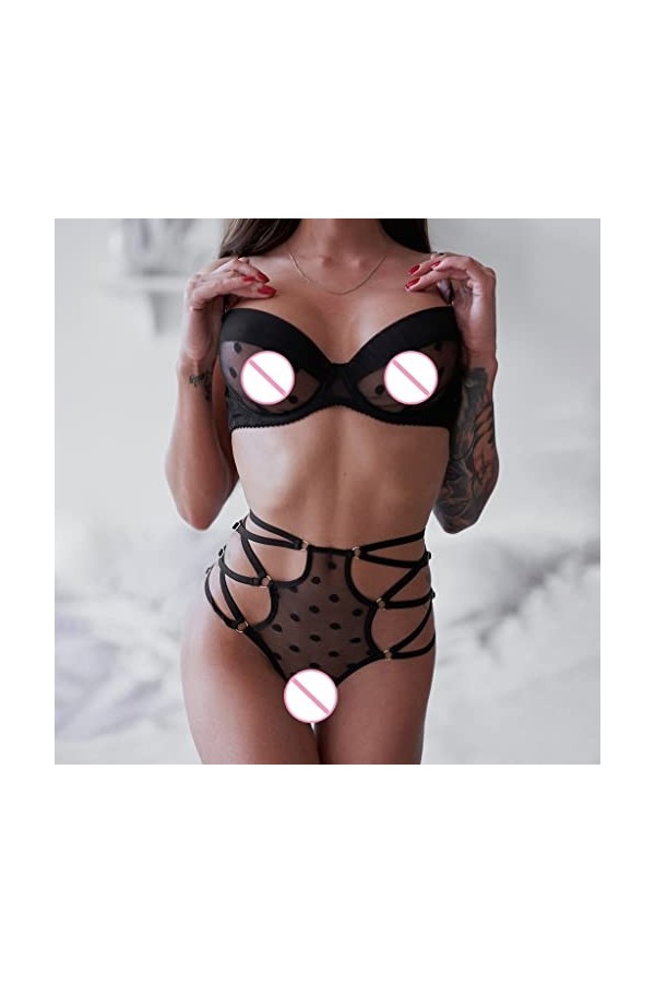Générique Lingerie Femme Sexy Erotique Nuisette sous Teddy Lingerie Culotte Ouverte String Femme Sexy avec Bretelles Spaghett