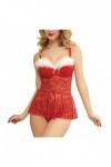 ROSVAJFY Ensemble Lingerie de Noël Femme Mere Noel Sexy Nuisette Dentelle Transparente Christmas Costume sous-Vêtements Chemi