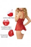ROSVAJFY Ensemble Lingerie de Noël Femme Mere Noel Sexy Nuisette Dentelle Transparente Christmas Costume sous-Vêtements Chemi