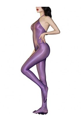 Alvivi Femme Bodysuit Brillant Ouvert Entrejambe Bodystocking Catsuit Lingerie Nuisette Sexy Erotique Combinaison Sans Manche