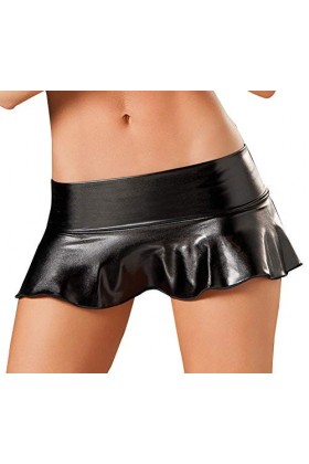 HOT DREAM Mini jupe courte plissée métallique brillante en similicuir effet mouillé pour femme, Noir , taille unique