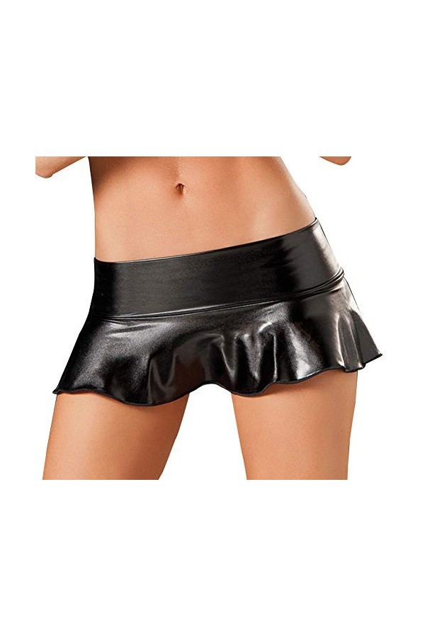 HOT DREAM Mini jupe courte plissée métallique brillante en similicuir effet mouillé pour femme, Noir , taille unique