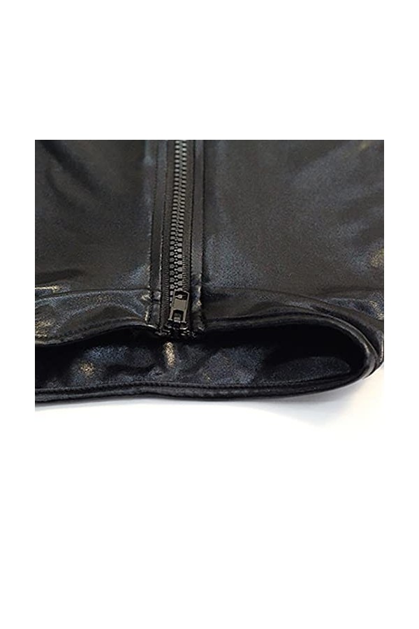 Body Chic Body en cuir sexy à manches longues pour femmes avec fermeture éclair avant et maille noire Combinaison Dentelle