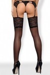 Obsessive Bas Fins Noirs Nylon Large Jarretières Fleuries Taille S/M