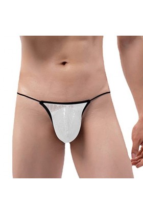 Hommes Sexy Solide Couleur Respirant Taille Basse Tricoté Dentelle String String Briefs Costume Homme Sexy Hot White, L 