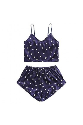 Jupe de nuit en satin pour femme - Ensemble de sous-vêtements - Cœur Flounce - Pantalon pour femme - Pyjama pour femme, bleu,