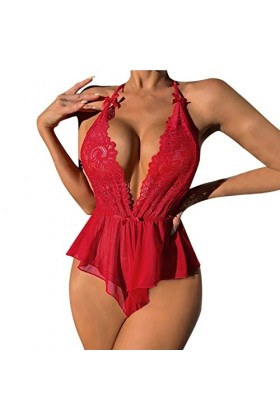 Fulidngzg Body sexy érotique pour femme - Grandes tailles - Lingerie transparente - Lingerie sexy - Nuisette érotique - En ré