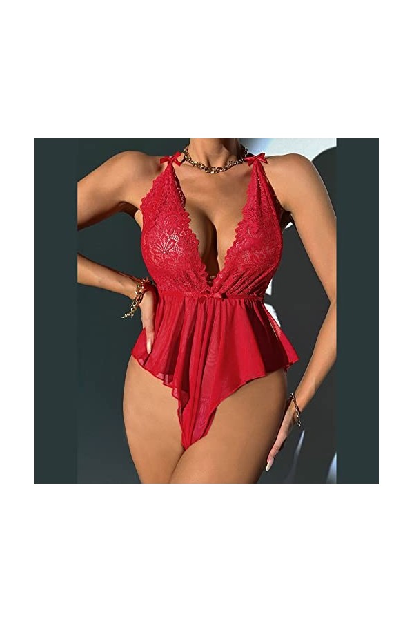 Fulidngzg Body sexy érotique pour femme - Grandes tailles - Lingerie transparente - Lingerie sexy - Nuisette érotique - En ré