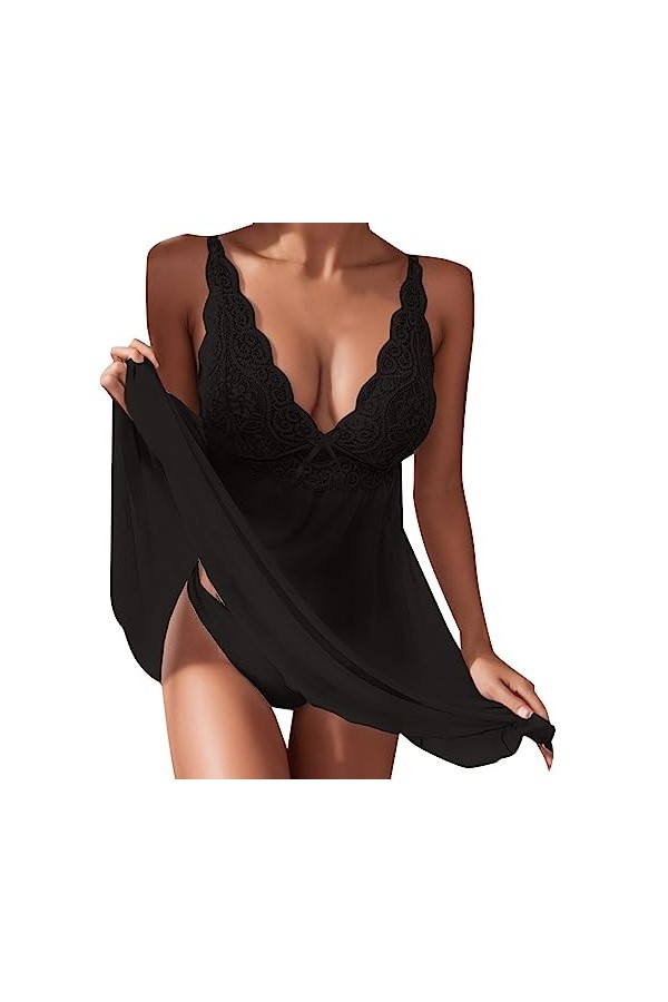 Zannycn Ensemble de lingerie sexy pour femme - Lingerie érotique en dentelle - Ensemble licol - Soutien-gorge et culotte érot