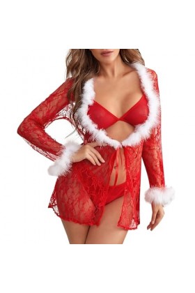 Lingerie sexy de Noël - Lingerie sexy pour femme - Dentelle - Soutien-gorge érotique - Ensemble de lingerie sexy - Soutien-go