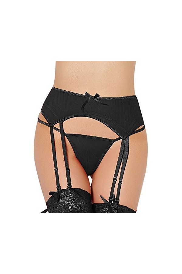 Yummy Bee - Porte-Jarretelle Deux Épaisseurs 8 Jarretière String Parure Lingerie Grande Taille 36-48 Noir, 40 
