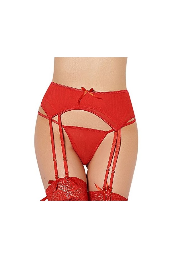 Yummy Bee - Porte-Jarretelle Deux Épaisseurs 8 Jarretière String Parure Lingerie Grande Taille 36-48 Noir, 40 