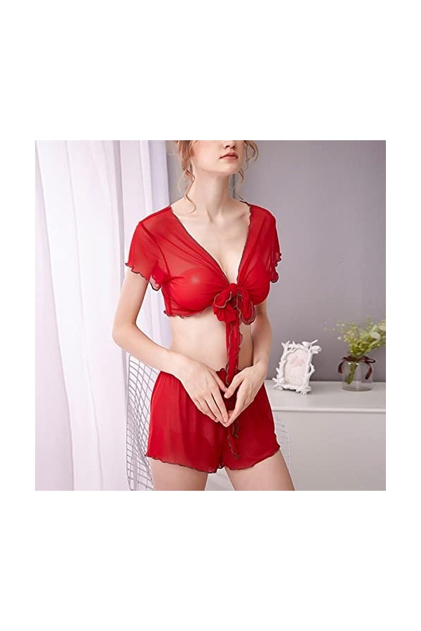 Lingerie Intime Femme sous-vêtements en Dentelle Chaude Chemise de Nuit Lingerie Sexy 2 pièces Vêtements de Nuit pour Femmes 