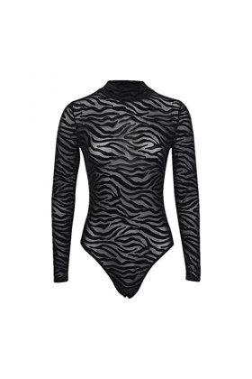 Povanjer Body transparent pour femme à manches longues | Body sexy pour femme noir transparent Clubwear Tenues | Body en rési
