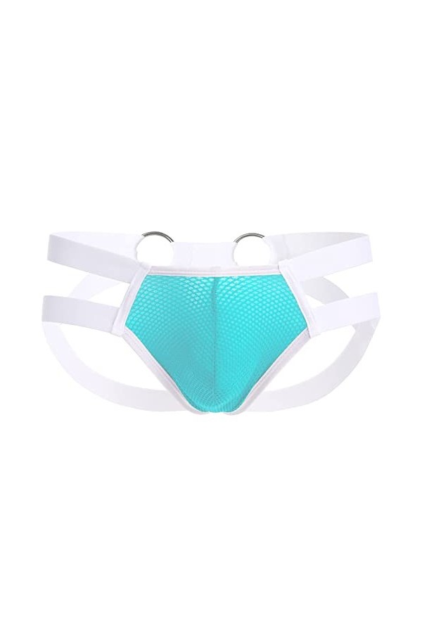Jockstrap String pour homme avec bague Sexy Sous-vêtements Hommes String Sous-vêtements Thong Slip Jock Strap Lingerie, bleu,