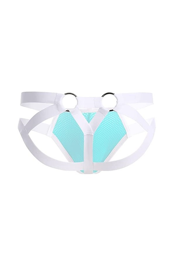 Jockstrap String pour homme avec bague Sexy Sous-vêtements Hommes String Sous-vêtements Thong Slip Jock Strap Lingerie, bleu,