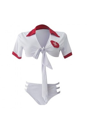 Générique Ensemble Lingerie Femme 2 Pieces Cosplay Le Cou Sexy En V Lacet Up Top Costume Infirmière Jeu De Rôle Halloween Sou