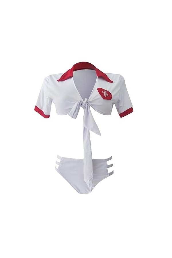 Générique Ensemble Lingerie Femme 2 Pieces Cosplay Le Cou Sexy En V Lacet Up Top Costume Infirmière Jeu De Rôle Halloween Sou