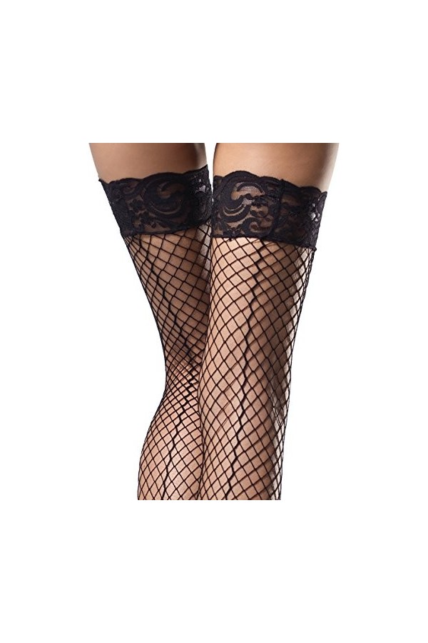 Leg Avenue Bas Filet Effet Couture Arrière et Noeud Satin Noir Taille Unique