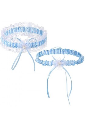 2 Pièces Porte-Jarretelles en Dentelle Bleue Jarretière de Mariage Nuptial