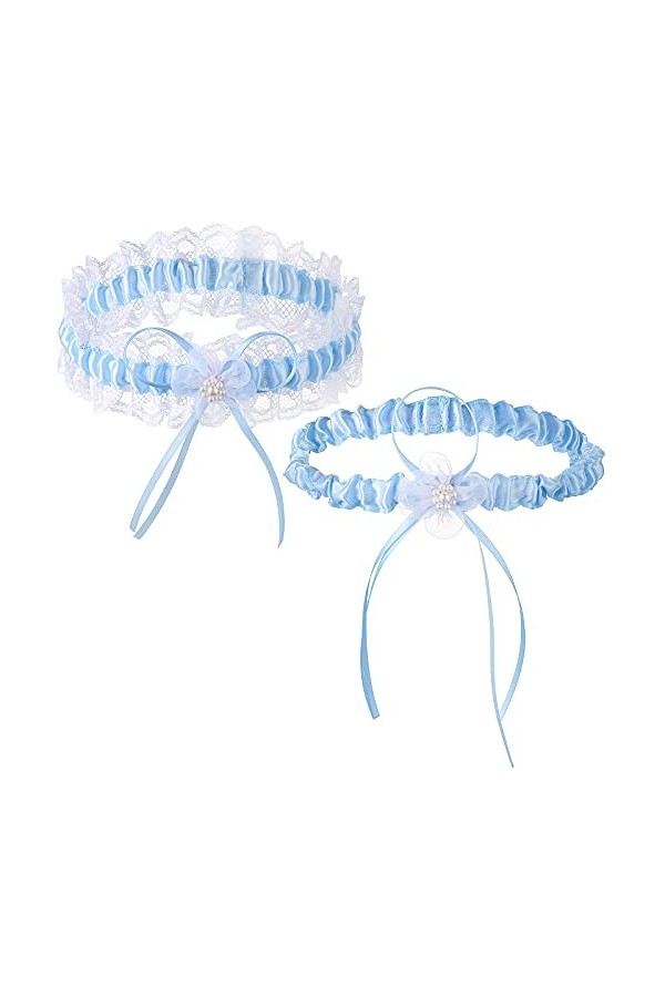 2 Pièces Porte-Jarretelles en Dentelle Bleue Jarretière de Mariage Nuptial