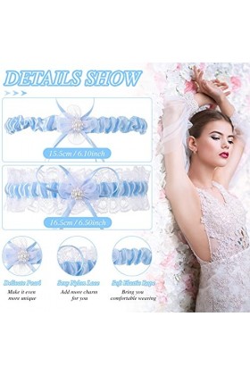 2 Pièces Porte-Jarretelles en Dentelle Bleue Jarretière de Mariage Nuptial
