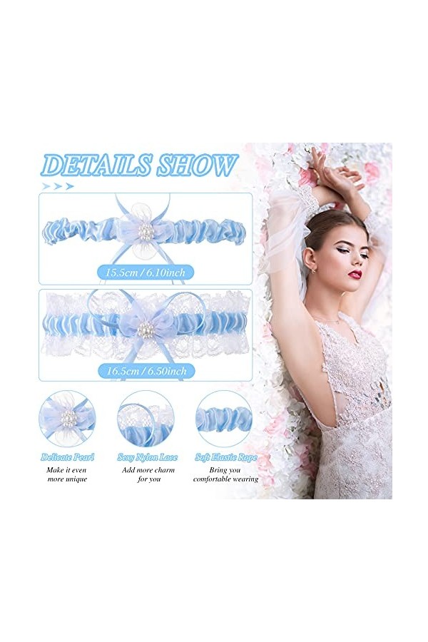 2 Pièces Porte-Jarretelles en Dentelle Bleue Jarretière de Mariage Nuptial