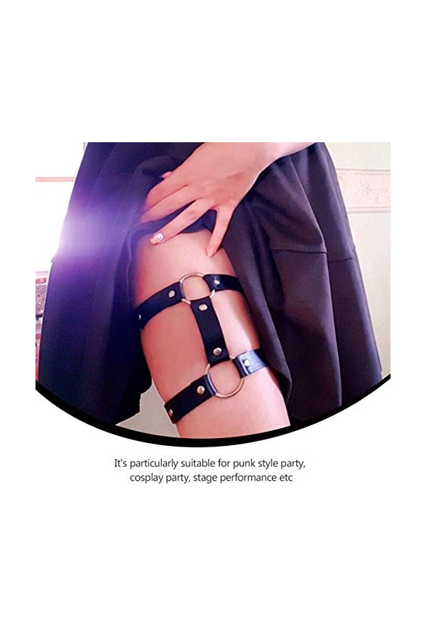 Holibanna Jarretière Punk Punk Cuisse Anneau Alliage Cuir Réglable Gothique Porte-Jarretelles Harnais Élastique Anneau de Jam