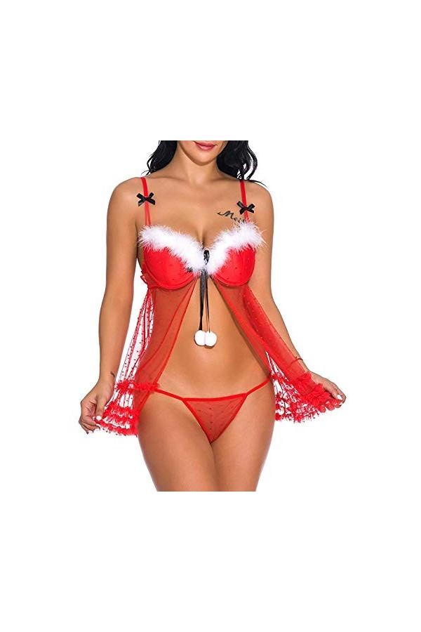 Fulidngzg Tenue sexy pour femme - Lingerie de Noël extrêmement charmante - Robe de Noël - Robe de Noël érotique - XXL - Ensem