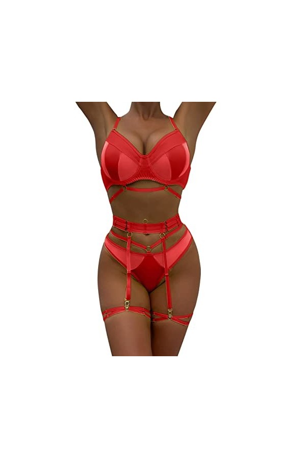 Hanxiulin Soutien-gorge de sport push-up - Nuisette - String érotique - Ensemble de bretelles en dentelle - Soutien-gorge et 