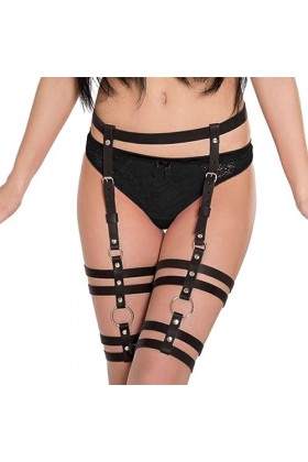 CLSSLVVBN Harnais de jambe pour femmes, jarretelles en cage, étui de cuisse, élégant et confortable, harnais en PU respirant,