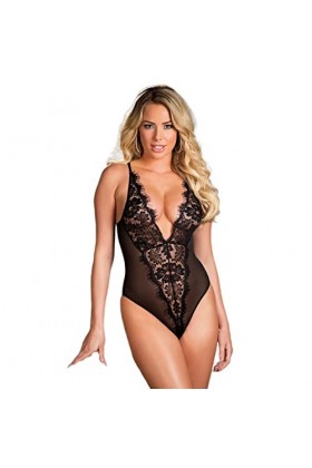 JINZIJINYU Lingerie Sexy Femme Coquine Hot Lingerie Sexy Pyjama Une Pièce En Perspective En Dentelle Pour Femme Noir Xl