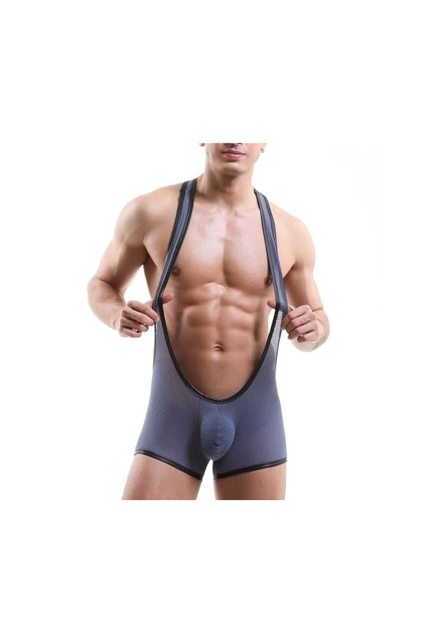 Costume de Lutte Une pièce pour Hommes sous-vêtements en Maille Sexy Gilet Justaucorps Extensible ajouré Boxer Slip de Bikini
