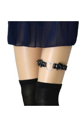 DOKLY Lot de 2 porte-jarretelles élastiques en cuir punk avec ailes de chauve-souris en forme de cœur pour femme Style hip-ho