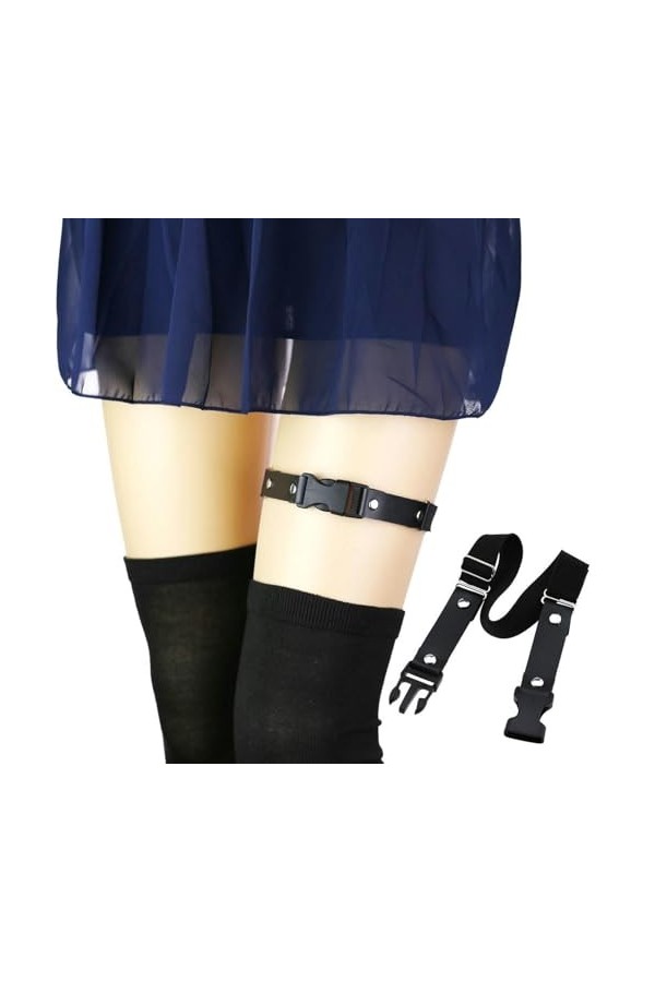 DOKLY Lot de 2 porte-jarretelles en cuir punk avec boucle élastique pour femme