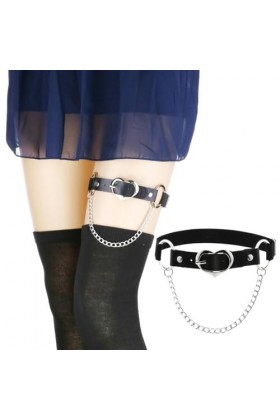 DOKLY 1 porte-jarretelles élastique en cuir style punk en forme de cœur pour femme