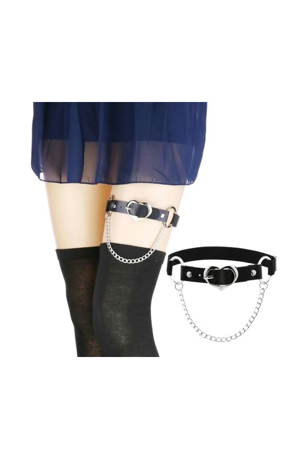DOKLY 1 porte-jarretelles élastique en cuir style punk en forme de cœur pour femme