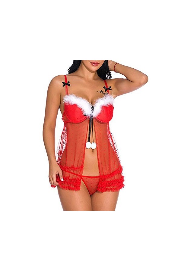 Fulidngzg Tenue sexy pour femme - Lingerie de Noël extrêmement charmante - Robe de Noël - Robe de Noël érotique - XXL - Ensem