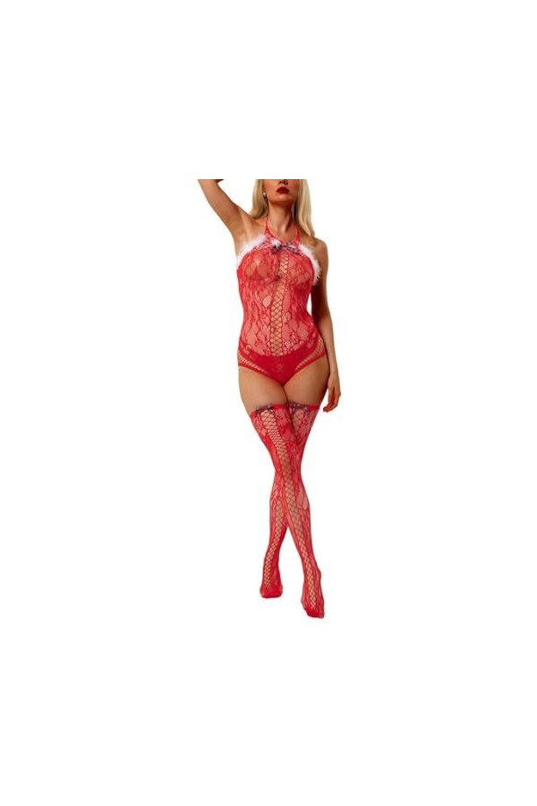 Fulidngzg Lingerie pour femme - Pour le sexe - Lingerie - Une pièce - Body de Noël - Lingerie sexy - Tenue de Noël - Nuisette
