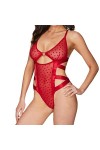 JINZIJINYU Ensembles De Pyjama Femme Sexy Mesh Transparent Peach Heart Print Strap One Piece Costume Sexy Rouge M