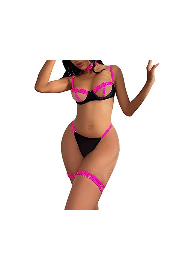 liaddkv Sous-vêtements sexy pour femme - Ensemble de 4 pièces - String à perles sexy, Rose, M