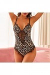 liaddkv Pyjama sexy pour femme avec imprimé léopard - Col en V serré - Dentelle creuse - Lingerie sexy - Combinaison une pièc