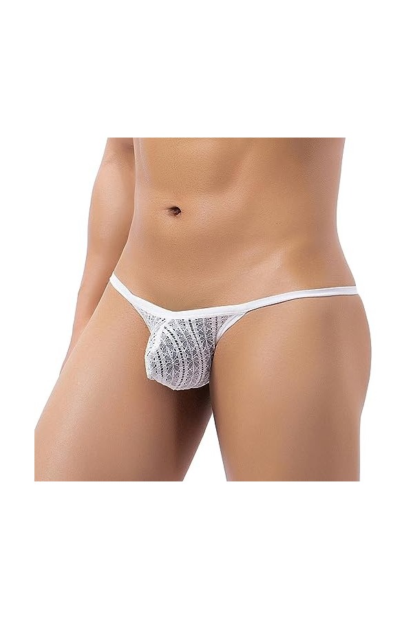 AYAZER G String Hommes Mini String Sexy sous-Vêtements en Dentelle Élastique Maille Transparente Panites Homme Voir à Travers
