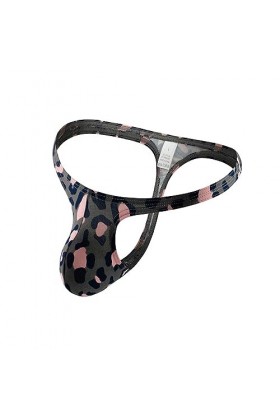 WSZJLN Hommes Tongs G String sous-Vêtements Sexy Ultra Mince Slip Pénis Poche T-Back Lingerie Culotte-léopard Rose-XXL