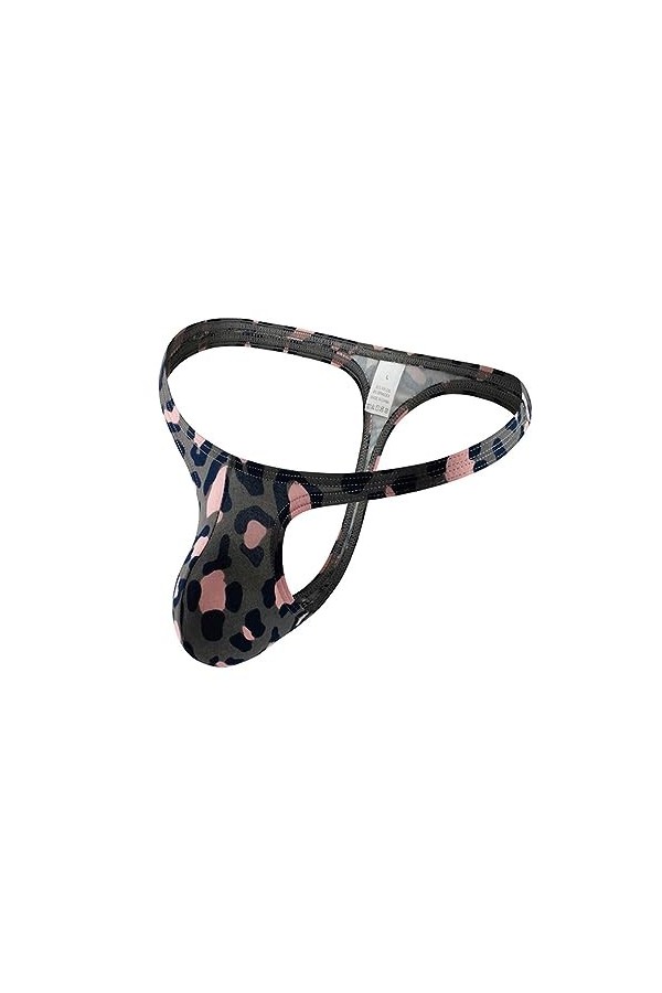 WSZJLN Hommes Tongs G String sous-Vêtements Sexy Ultra Mince Slip Pénis Poche T-Back Lingerie Culotte-léopard Rose-XXL
