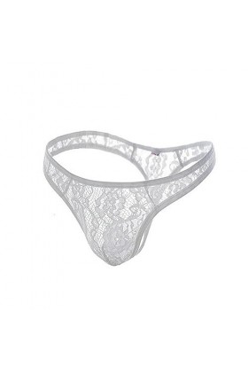 WSZJLN String en Dentelle pour Homme, sous-vêtements Sexy Transparents, String G, Lingerie Transparente, Culotte t-Back, Blan