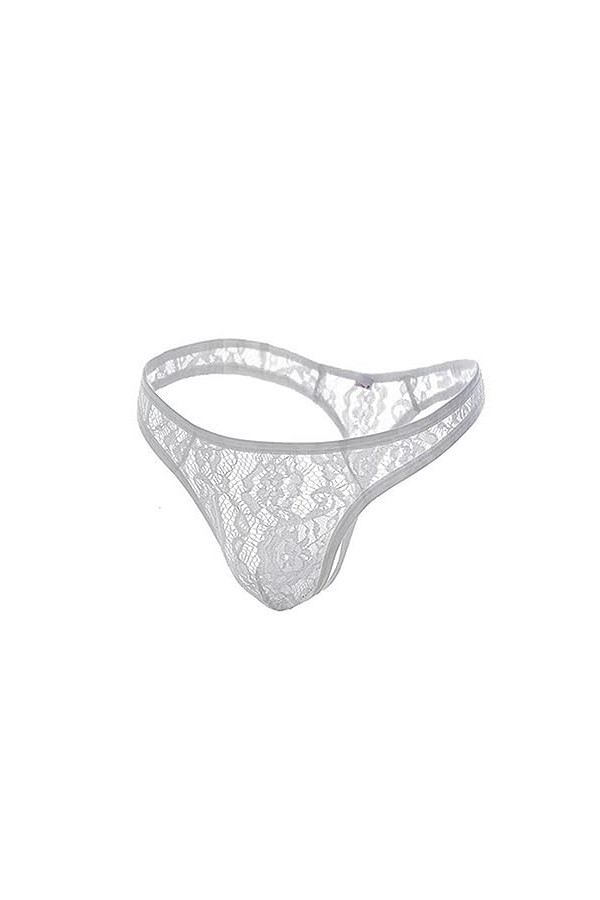 WSZJLN String en Dentelle pour Homme, sous-vêtements Sexy Transparents, String G, Lingerie Transparente, Culotte t-Back, Blan