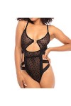 JINZIJINYU Ensembles De Pyjama Femme Sexy Mesh Transparent Peach Heart Print Strap One Piece Costume Sexy Rouge M