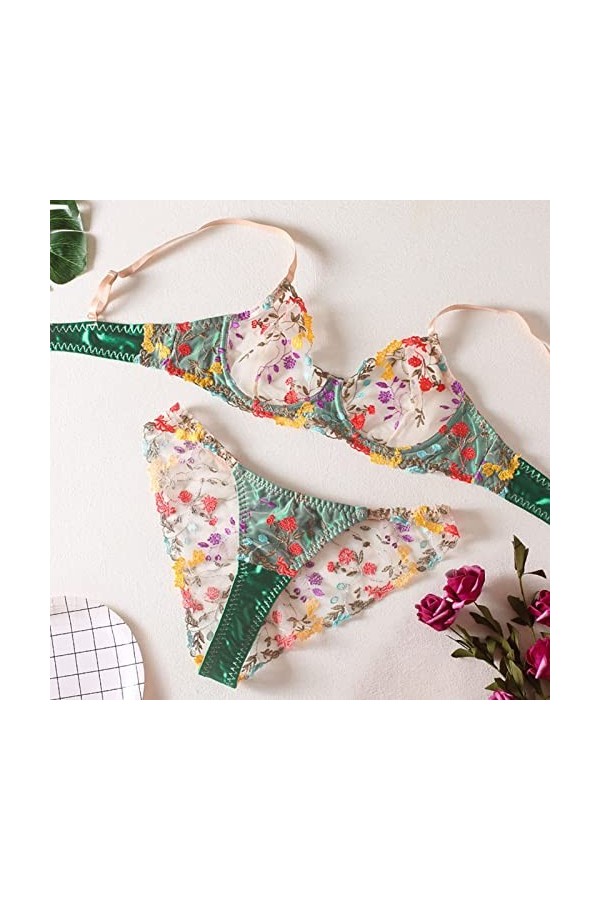 Lingerie Femme Sexy Ensemble Homme Sexy Hot y*2k Femmes Sexy Dentelle Florale Couleur Assortie avec Anneau en Acier Soutien-G