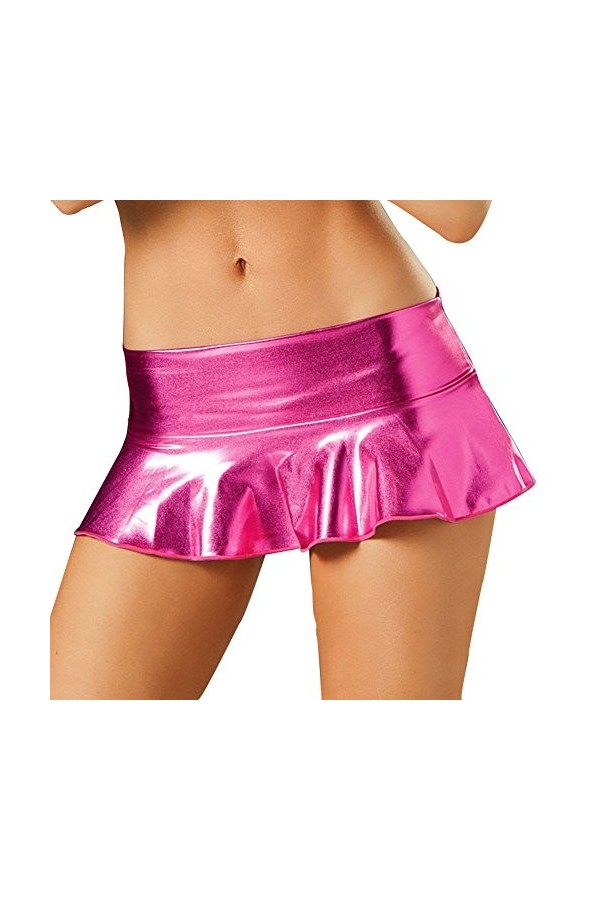 Hot Dreams Mini jupe courte en cuir synthétique effet mouillé pour femme - Rose - Taille Unique